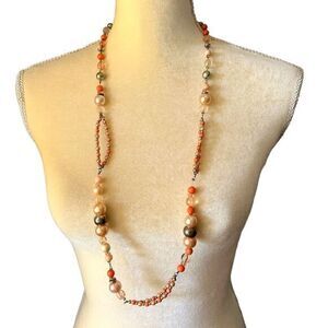 Women's Long‎ beaded necklace with Orange & Gold beads along Unbranded 36"